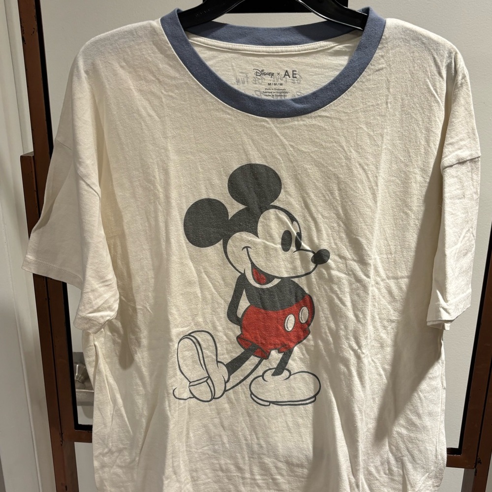 Disney Cream and Blue Mickey Mouse Short Sleeve Tee
